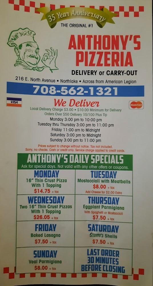 Anthony's Pizzeria Menu image 2